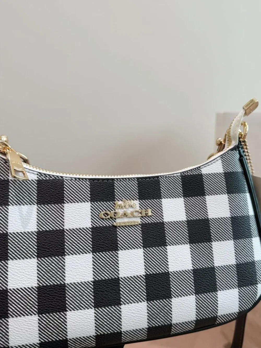 coach Emily Shoulder Bag With Gingham Print And Charm